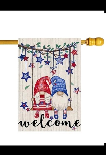 Home Decor Usa - Bandeira de Boas-Vindas com Gnomos Patrióticos