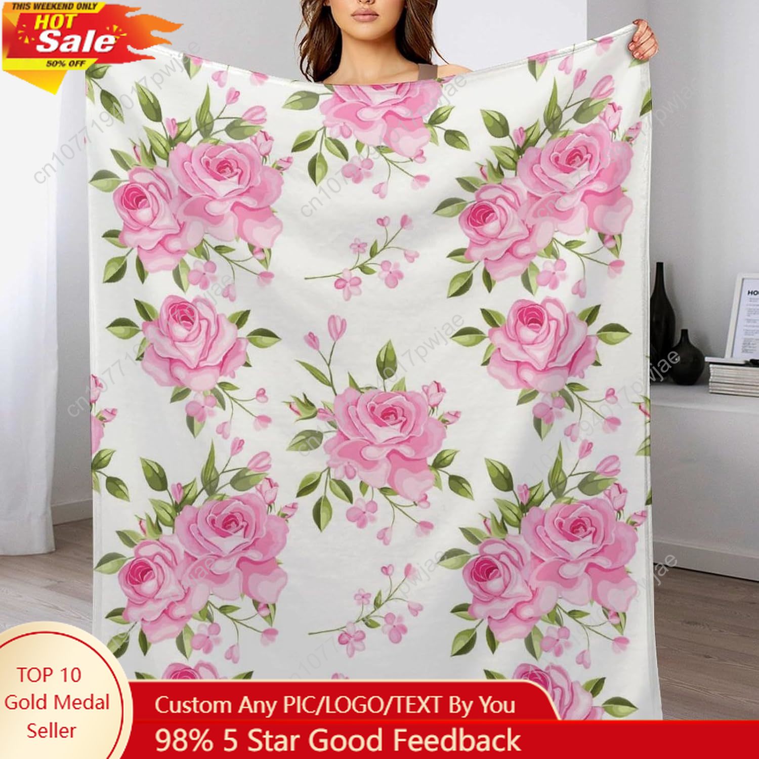 Home Decor Luxury - Flor rosa lance cobertor decoração floral