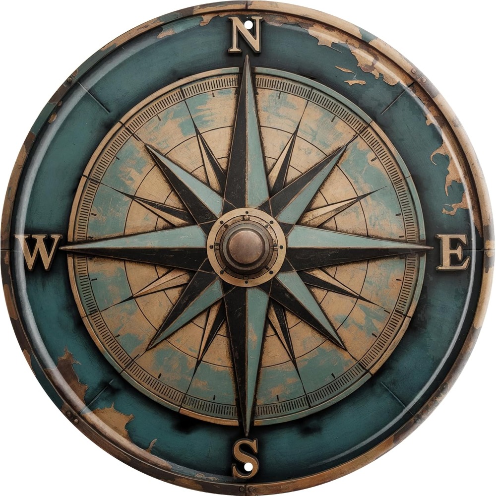 Home Decor Nautical - Boho Nautical Compass Engraçado Rústico Metal