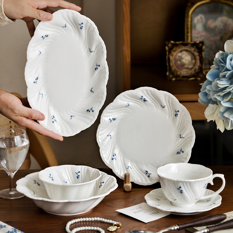 Ceramic Trinket Dish - Prato de cerâmica azul floral xícara