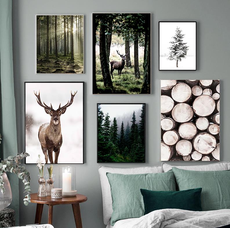 Geometric Wall Art - Pintura de Paisagem Invernal com Neve,