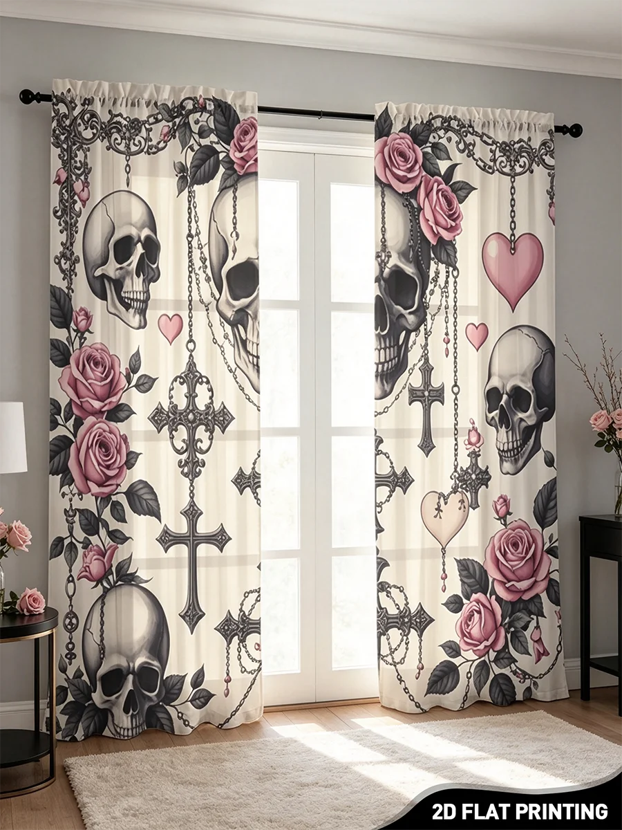 Home Decor Gothic - 2 Peças de Cortina Translúcida com